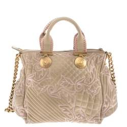 Versace Beige/Pink Quilted Leather Vanitas Satchel