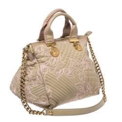 Versace Beige/Pink Quilted Leather Vanitas Satchel