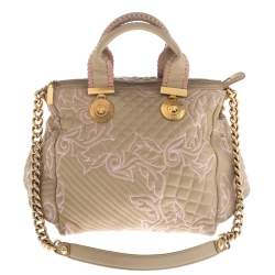 Versace Beige/Pink Quilted Leather Vanitas Satchel