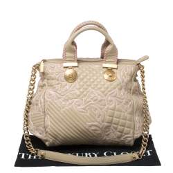 Versace Beige/Pink Quilted Leather Vanitas Satchel