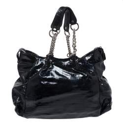 Pre Owned Versace Midnight Blue Croc Patent Leather Chain Tote