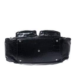 Pre Owned Versace Midnight Blue Croc Patent Leather Chain Tote