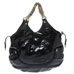 Versace Black Stitches Patent Leather Chain Shoulder Bag