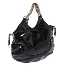 Versace Black Stitches Patent Leather Chain Shoulder Bag