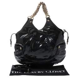 Versace Black Stitches Patent Leather Chain Shoulder Bag