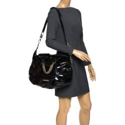 Versace Black Stitches Patent Leather Chain Shoulder Bag