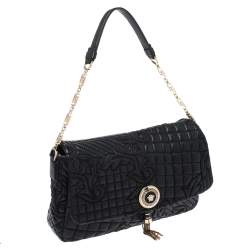 مملوكة مسبقًا حقيبة كتف فيرساتشي "كاليوب فانيتاس" جلد مبطن أسود