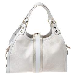 Pre Owned Versace White Signature Fabric and Leather Tote