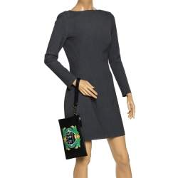 Pre Owned حقيبة صغيرة فيرساتشي حمالة معصم مزينة طباعة موردة جلد أسود