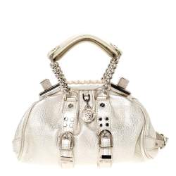 Pre Owned Versace Gold Leather Madonna Framed Satchel