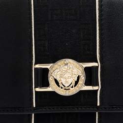 Versace Black Canvas and Leather Compact Wallet
