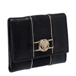 Versace Black Canvas and Leather Compact Wallet