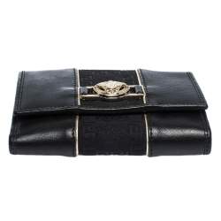 Versace Black Canvas and Leather Compact Wallet