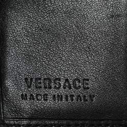 Versace Black Canvas and Leather Compact Wallet