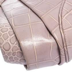Pre Owned Versace Old Rose Croc Embossed Leather Shoulder Bag
