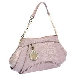 Pre Owned Versace Old Rose Croc Embossed Leather Shoulder Bag