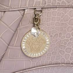 Pre Owned Versace Old Rose Croc Embossed Leather Shoulder Bag