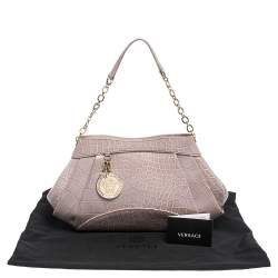 Pre Owned Versace Old Rose Croc Embossed Leather Shoulder Bag