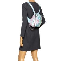 Pre Owned Versace Light Blue Suede and Leather Embellished Sequin Palazzo Medusa Backpack