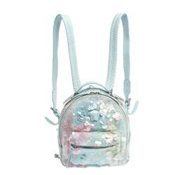 Pre Owned Versace Light Blue Suede and Leather Embellished Sequin Palazzo Medusa Backpack