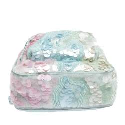 Pre Owned Versace Light Blue Suede and Leather Embellished Sequin Palazzo Medusa Backpack