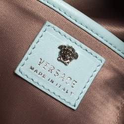 Pre Owned Versace Light Blue Suede and Leather Embellished Sequin Palazzo Medusa Backpack