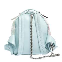 Pre Owned Versace Light Blue Suede and Leather Embellished Sequin Palazzo Medusa Backpack