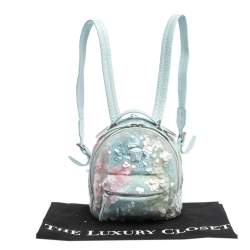 Pre Owned Versace Light Blue Suede and Leather Embellished Sequin Palazzo Medusa Backpack