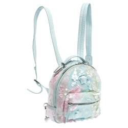 Pre Owned Versace Light Blue Suede and Leather Embellished Sequin Palazzo Medusa Backpack