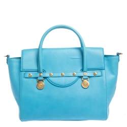 Pre Owned Versace Blue Leather Medusa Medallion Satchel