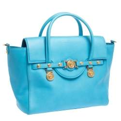 Pre Owned Versace Blue Leather Medusa Medallion Satchel