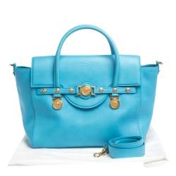 Pre Owned Versace Blue Leather Medusa Medallion Satchel