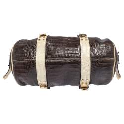 Versace Brown/Cream Croc Embossed Leather Medusa Satchel
