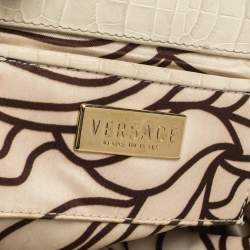 Versace Brown/Cream Croc Embossed Leather Medusa Satchel