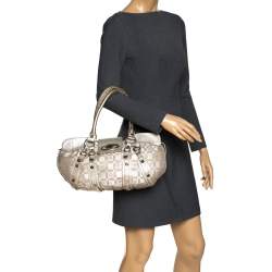 Versace Gold Signature Canvas and Leather Medussa Buckle Satchel