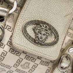 Versace Gold Signature Canvas and Leather Medussa Buckle Satchel