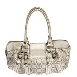 Versace Gold Signature Canvas and Leather Medussa Buckle Satchel