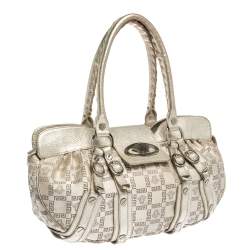 Versace Gold Signature Canvas and Leather Medussa Buckle Satchel