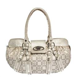 Versace Gold Signature Canvas and Leather Medussa Buckle Satchel