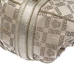 Versace Gold Signature Canvas and Leather Medussa Buckle Satchel