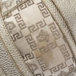 Versace Gold Signature Canvas and Leather Medussa Buckle Satchel