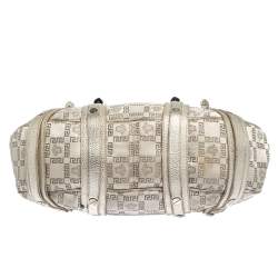 Versace Gold Signature Canvas and Leather Medussa Buckle Satchel