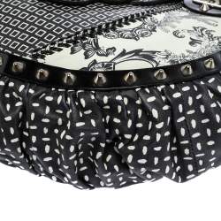 Versace Black/Green Printed Leather Studded Ruffle Hobo