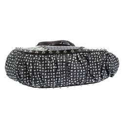 Versace Black/Green Printed Leather Studded Ruffle Hobo
