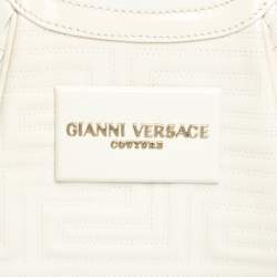 مملوكة مسبقًا Versace Ivory Quilted and Woven Patent Leather Hobo