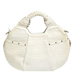 مملوكة مسبقًا Versace Ivory Quilted and Woven Patent Leather Hobo