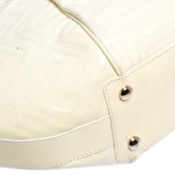 مملوكة مسبقًا Versace Ivory Quilted and Woven Patent Leather Hobo