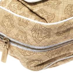 Pre Owned Versace White/Beige Medusa Print Fabric and Leather Double Pocket Expandable Shoulder Bag