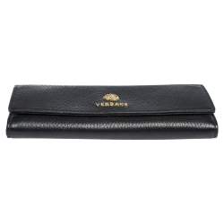 Pre Owned Versace Black Leather Medusa Continental Wallet
