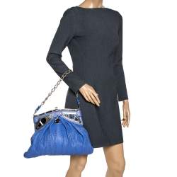 Pre Owned Versace Blue Leather Mirror Frame Chain Shoulder Bag